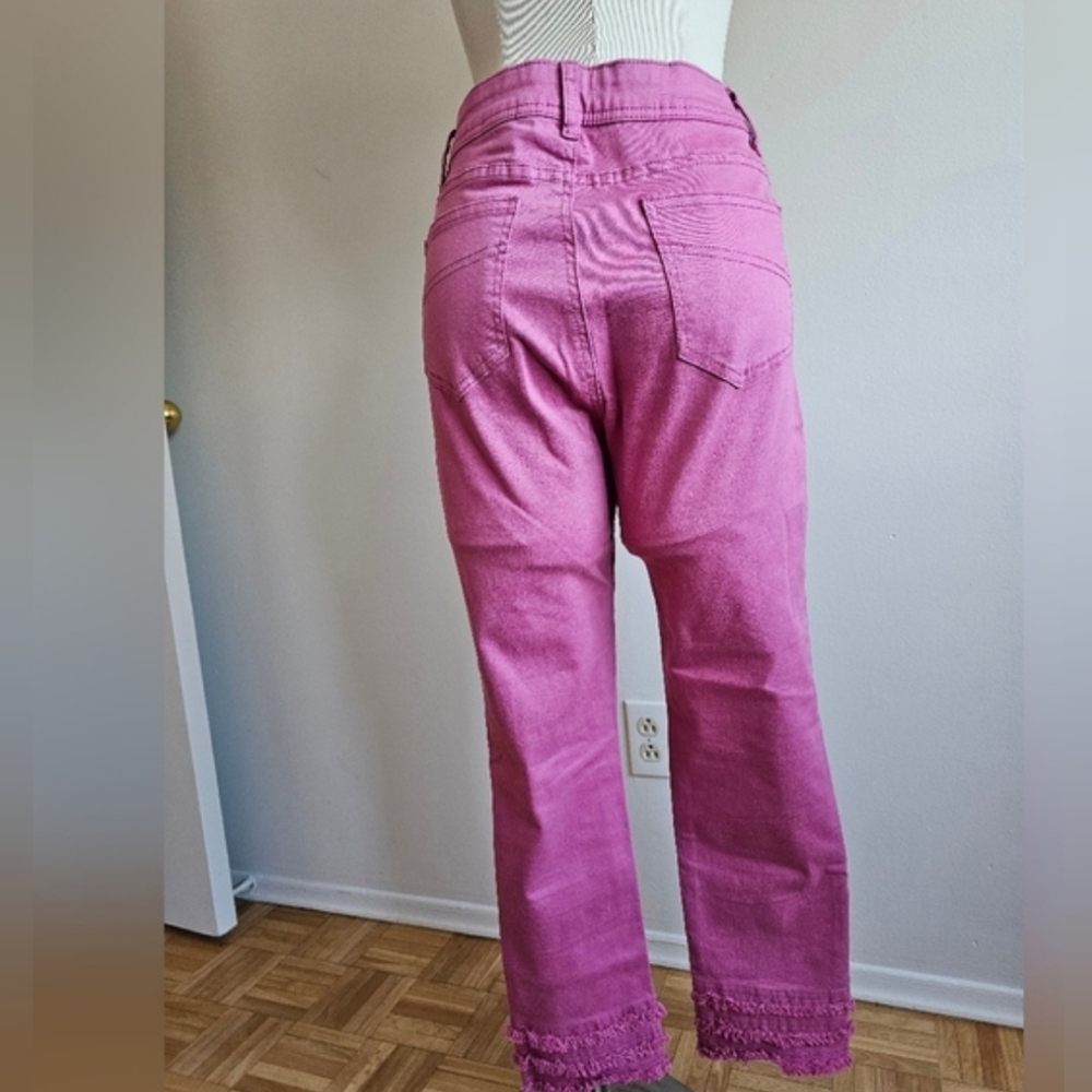 CHARLIE B Pink Ankle Jeans with Frayed Hem - Picture 3 of 5